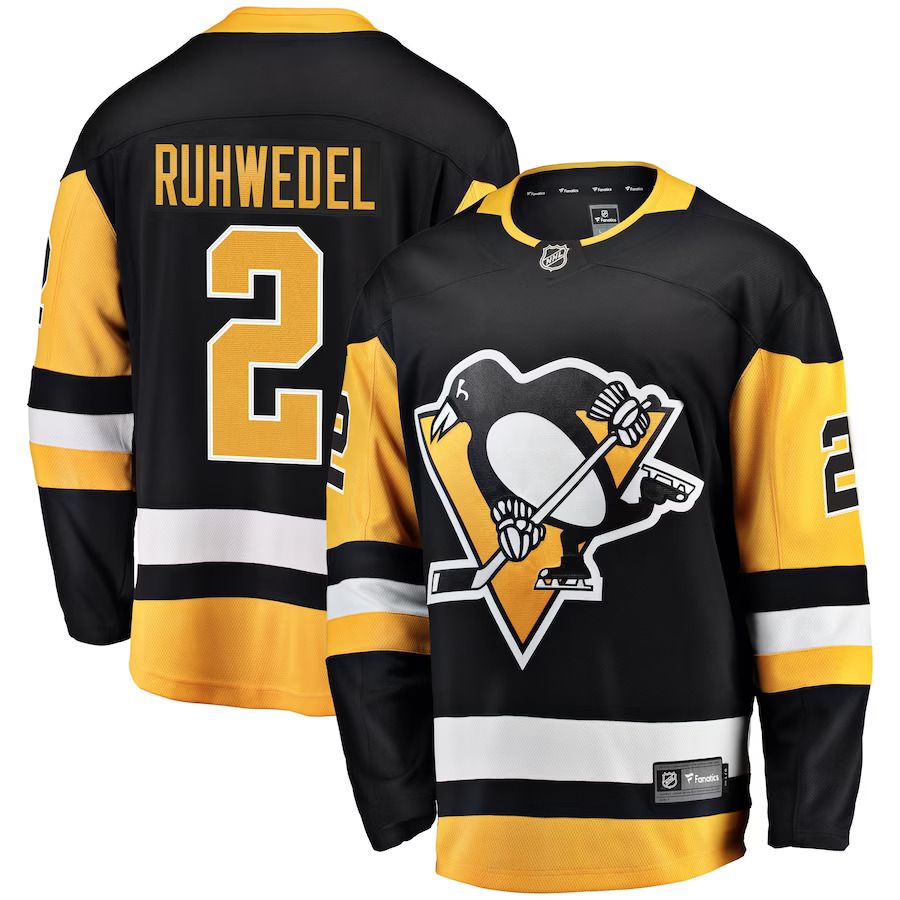 Men Pittsburgh Penguins #2 Chad Ruhwedel Fanatics Branded Black Home Breakaway Player NHL Jersey